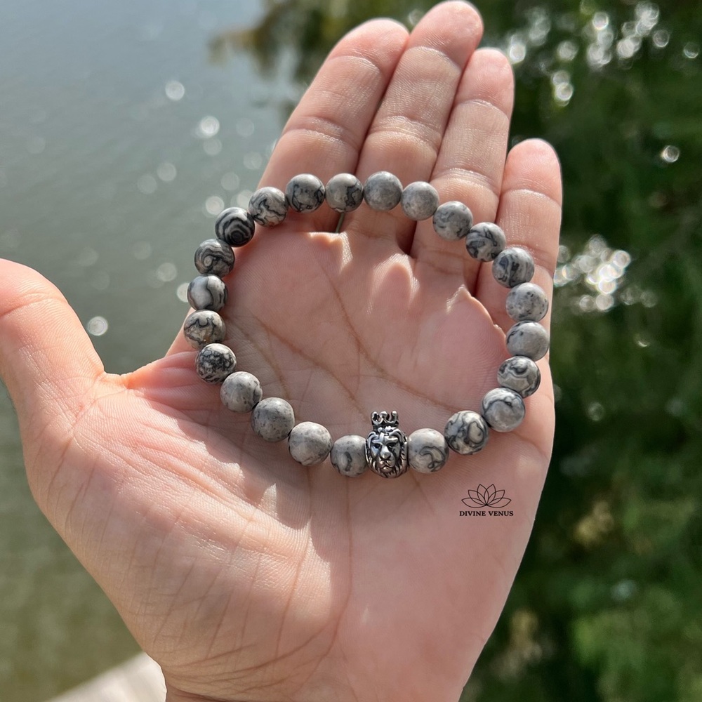 Picasso Jasper Lion Stretch Beaded Bracelet 🦁